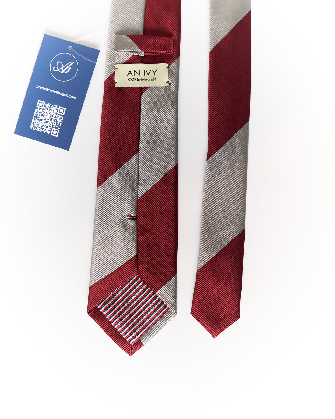 An Ivy Grey and Red Striped Hand Made Silk Tie