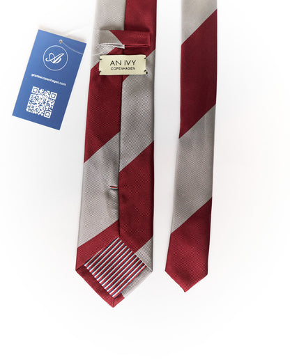 An Ivy Grey and Red Striped Hand Made Silk Tie