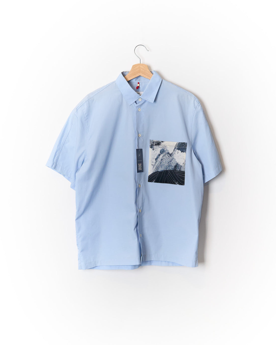 OAMC Light Blue Silk Contrast Short-Sleeved Cotton Shirt