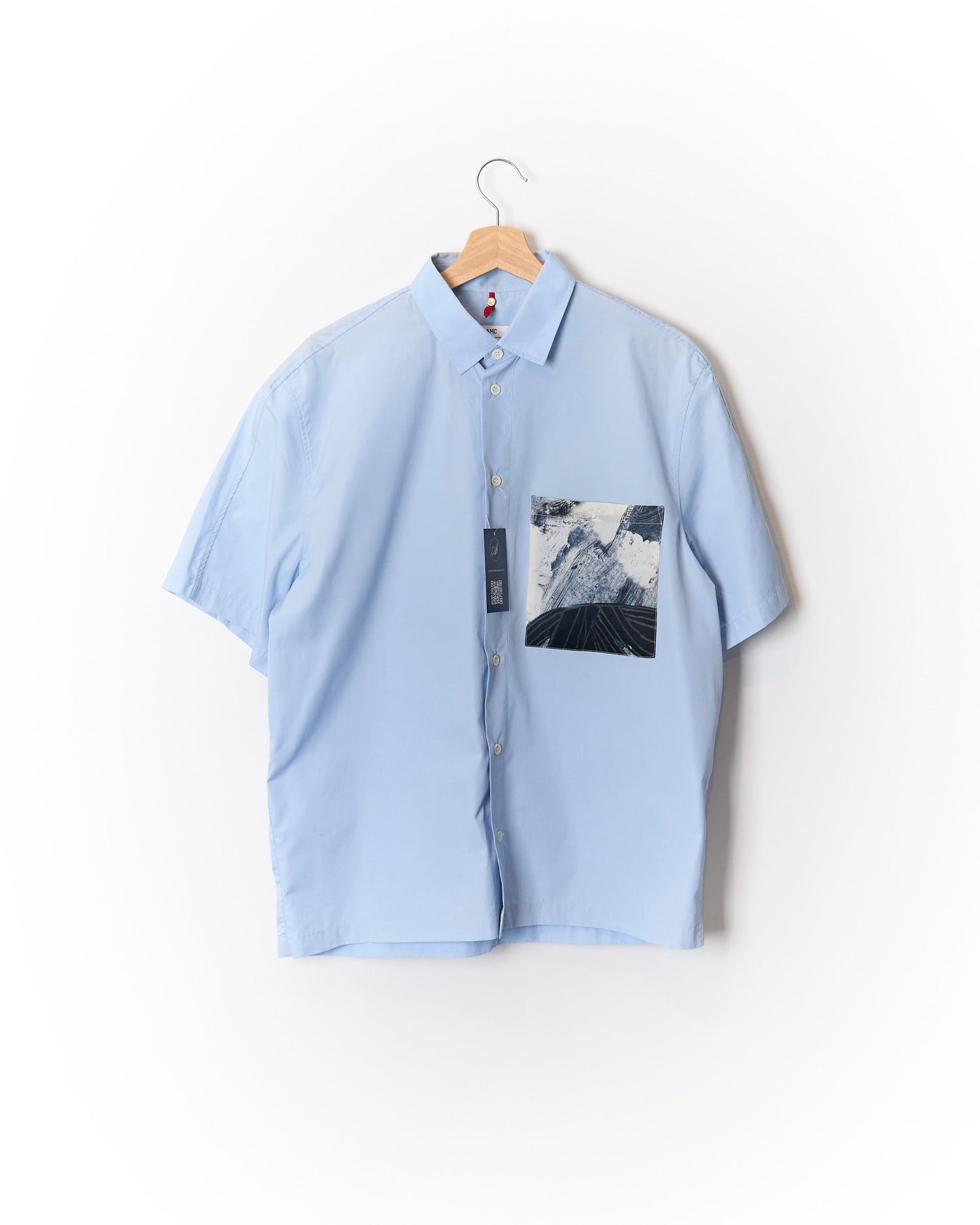OAMC Light Blue Silk Contrast Short-Sleeved Cotton Shirt