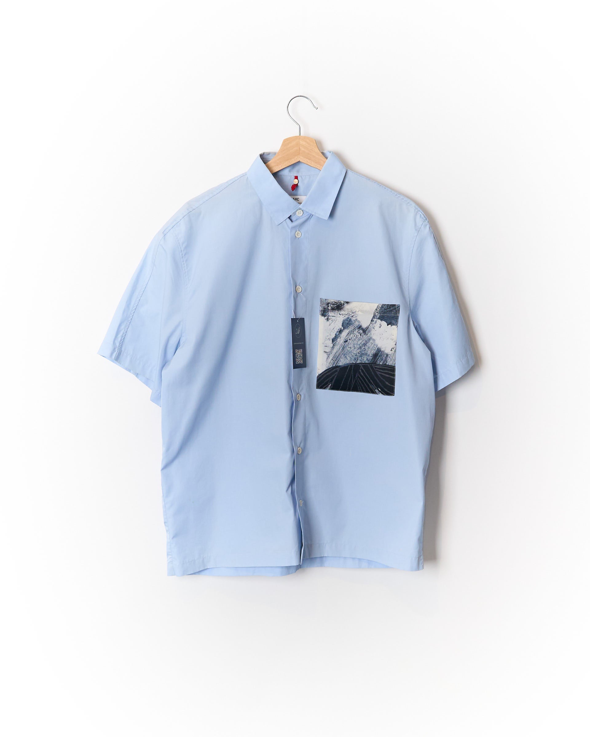 OAMC Light Blue Silk Contrast Short-Sleeved Cotton Shirt