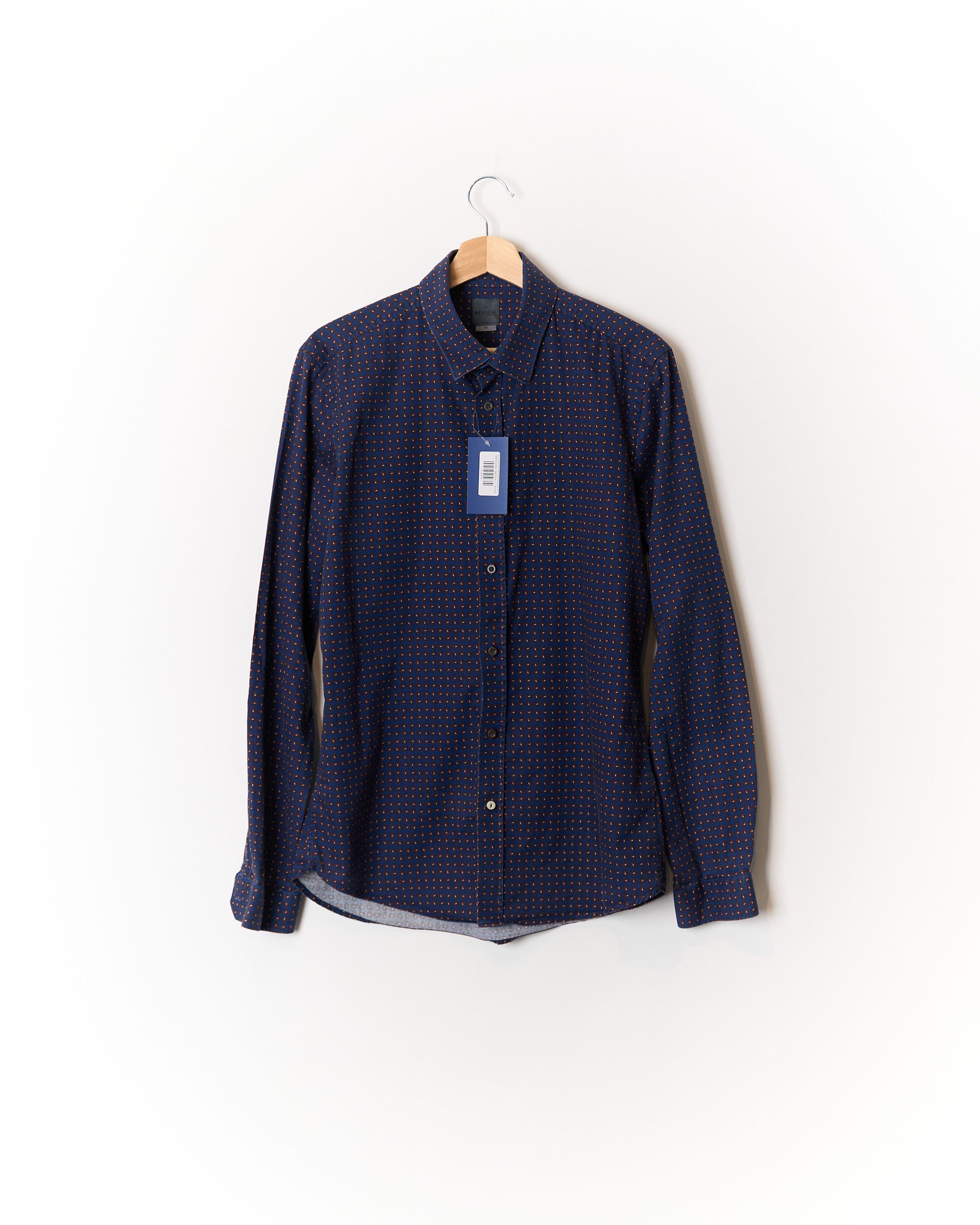 Bertoni Navy and Red Pelle Paisley Cotton Shirt