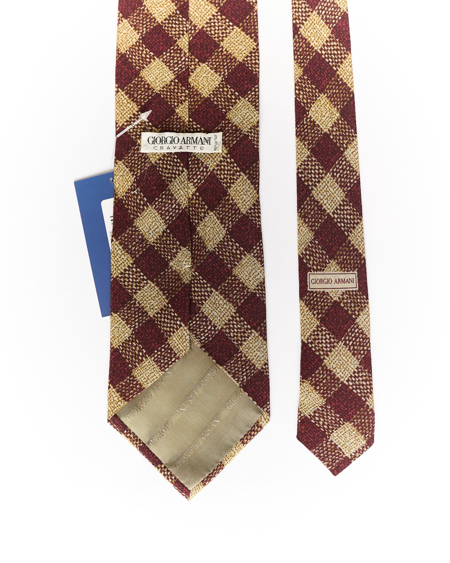 Giorgio Armani Red and Beige Checkered Silk Tie