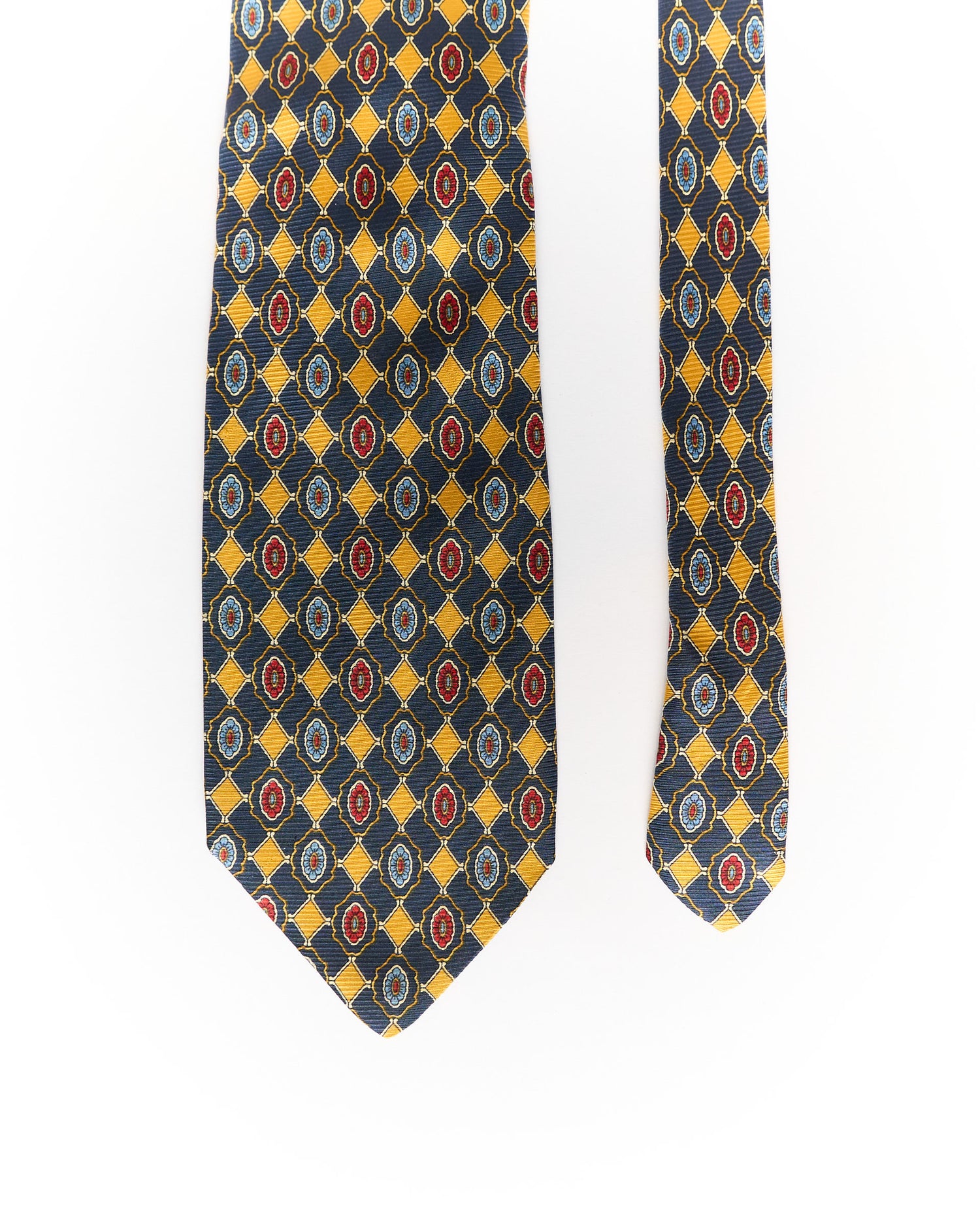 Yellow and Navy Square Checkered Silk Tie