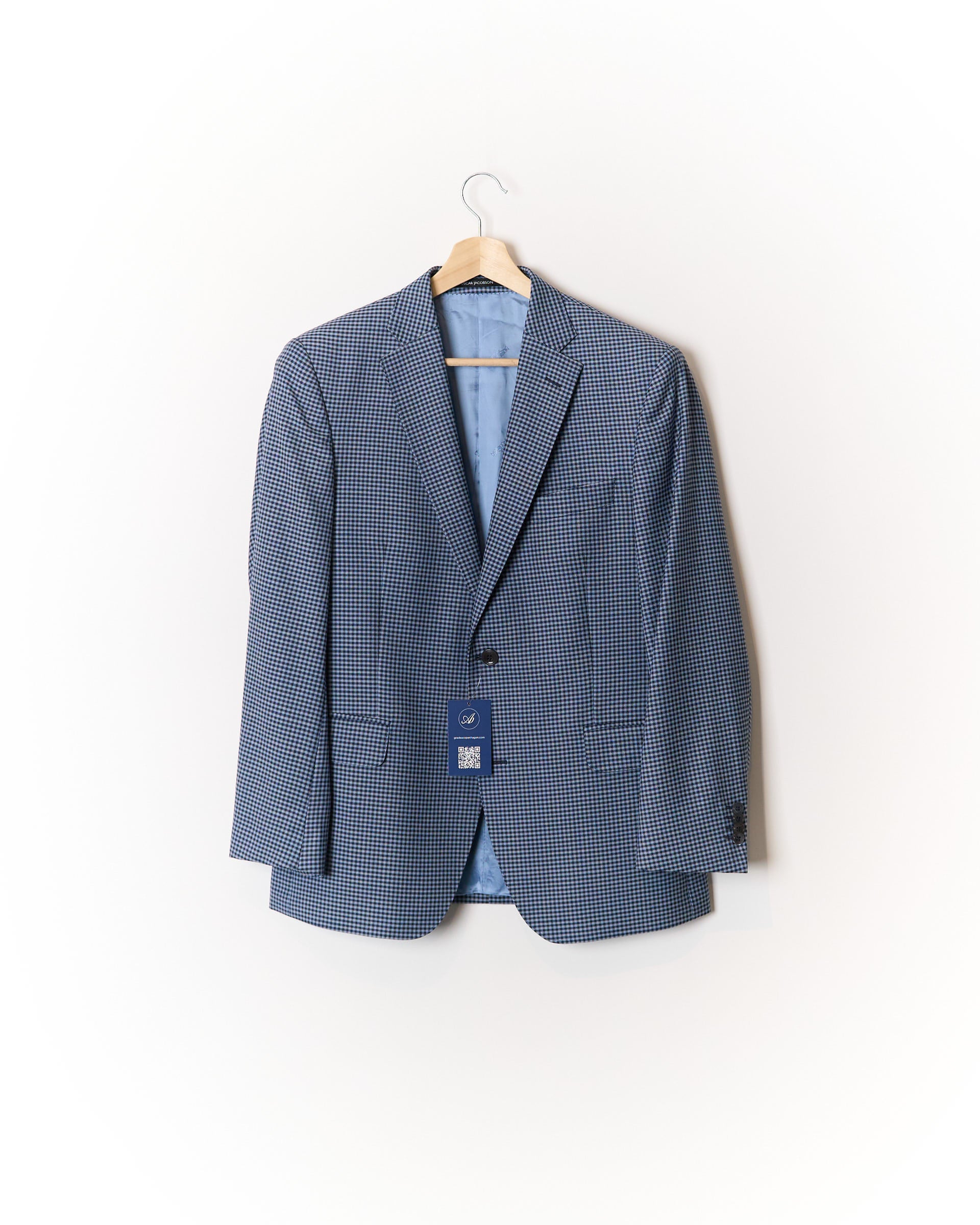 Oscar Jacobson Navy and Light Blue Checkered Wool Sport Jacket Blazer
