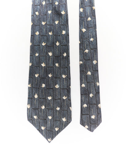 Hugo Boss Grey Flower Print Silk Tie