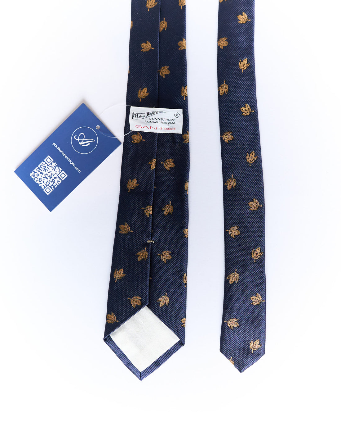 Gant Rugger Navy and Gold Leaf Slim Silk Tie