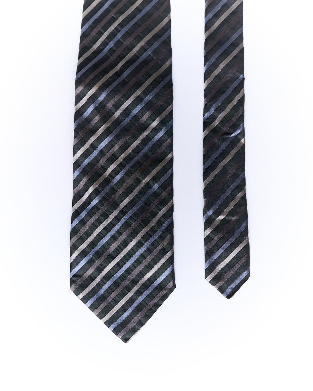 Rochas Paris Black, Grey and Blue Striped Silk Tie