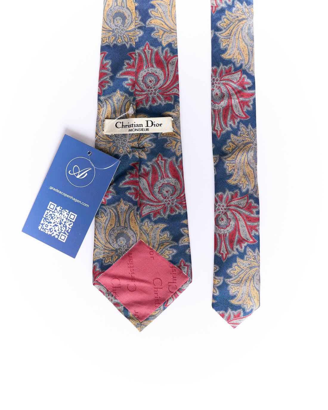 Christian Dior Monsieur Navy, Red and Beige Flower Print Silk Tie