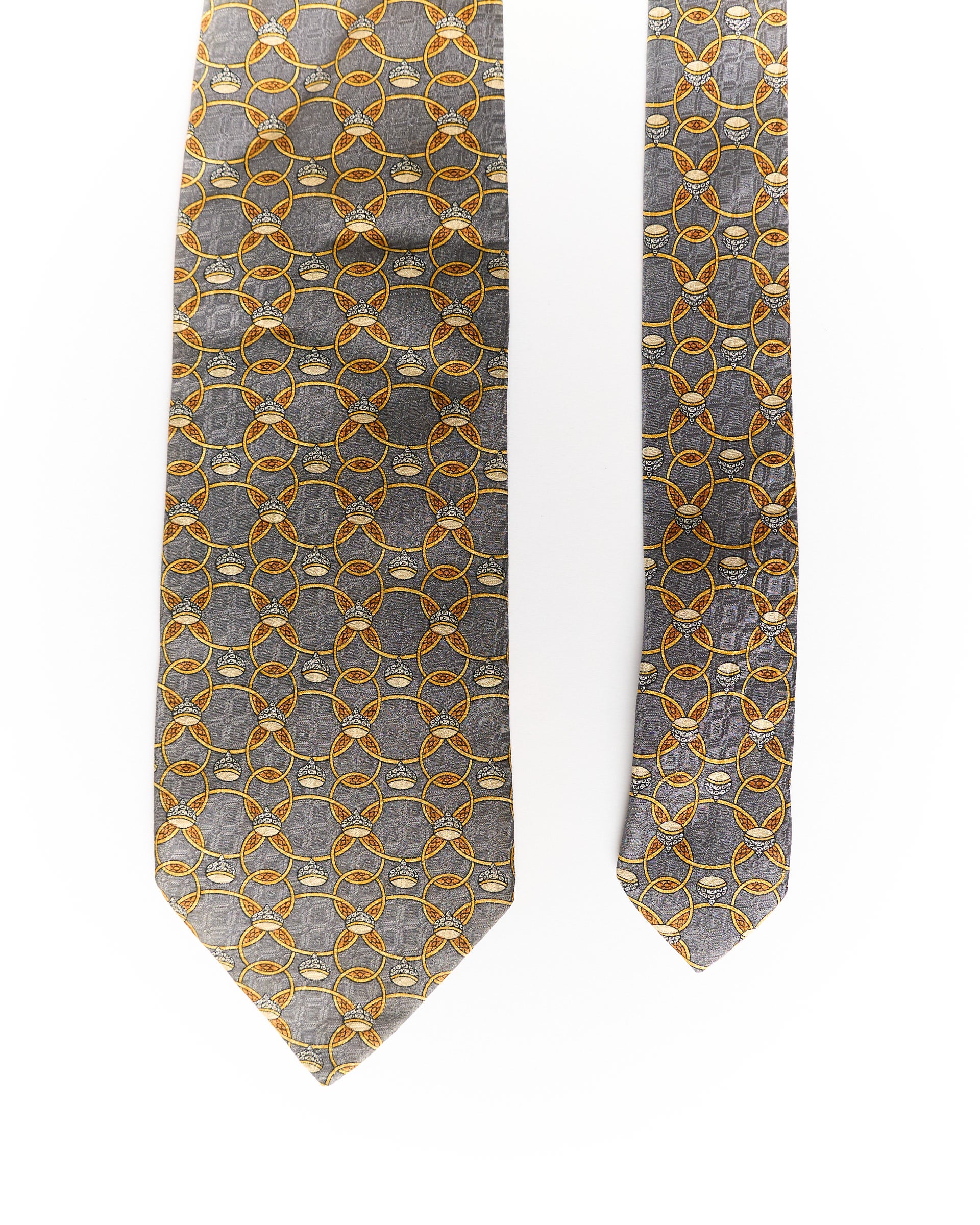 MCM Grey and Gold Chain Print Silk Tie