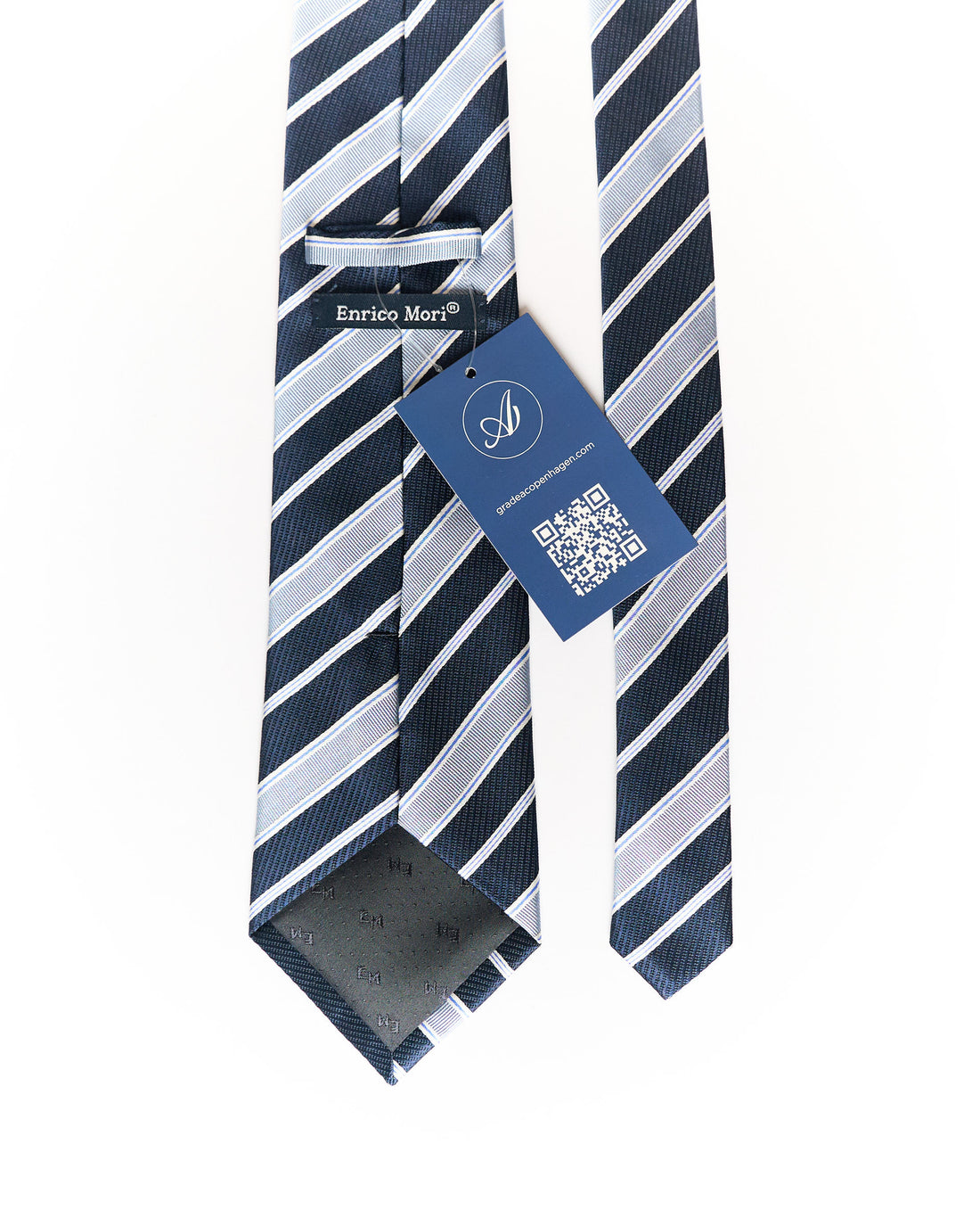 Enrico Mori Navy and Light Blue Striped Silk Tie