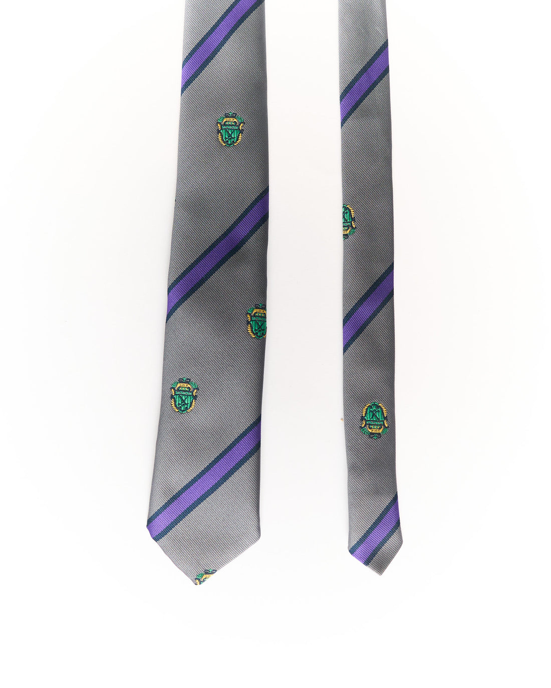 Grey and Purple Striped Ivy League Crest Tie