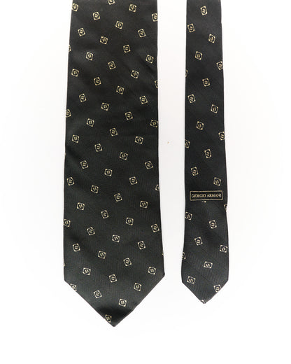 Giorgio Armani Black Sqaure Dotted Silk Tie