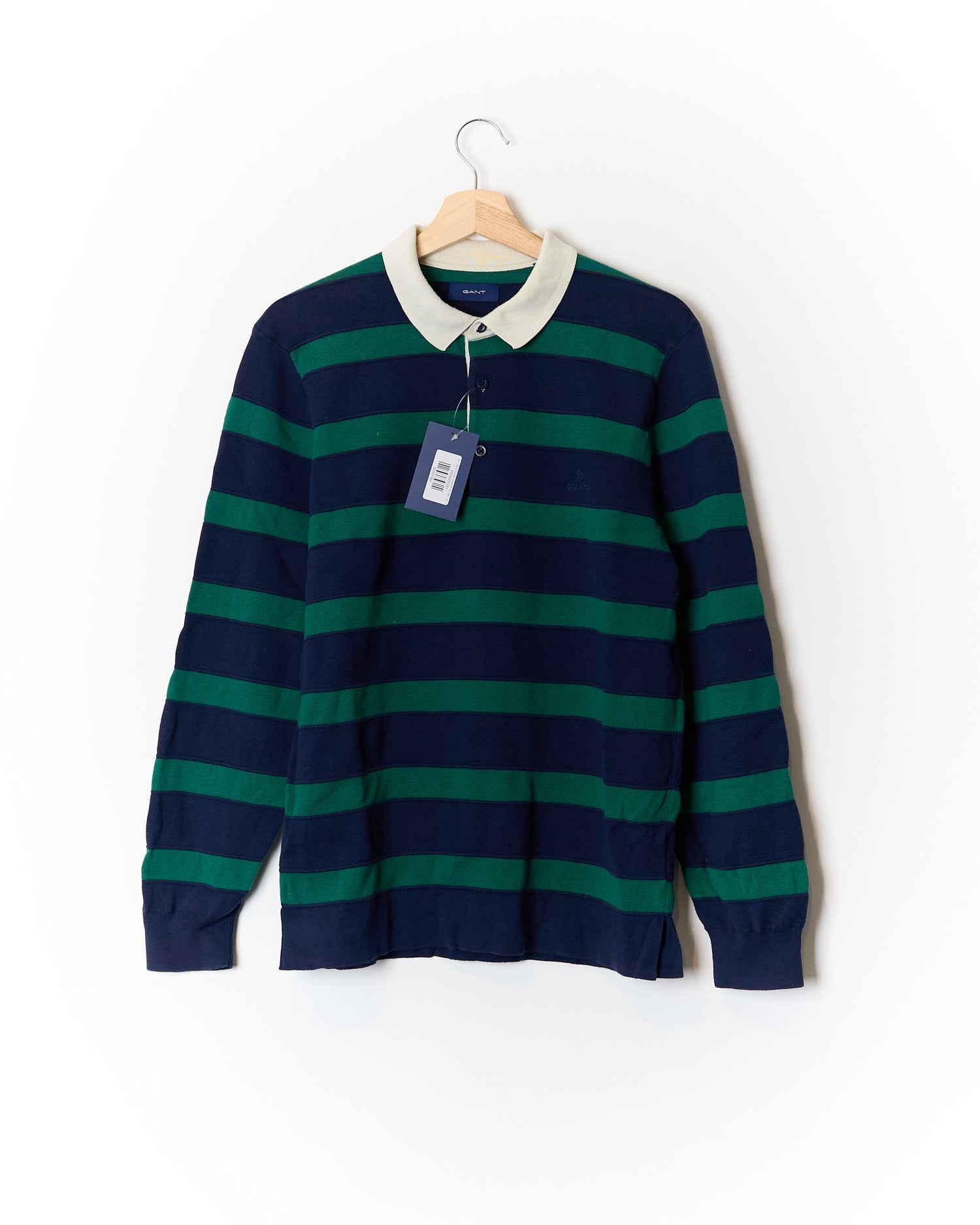 Gant Baumwollteppich mit marineblauen und grünen Streifen, weißem Kragen und langen Ärmeln