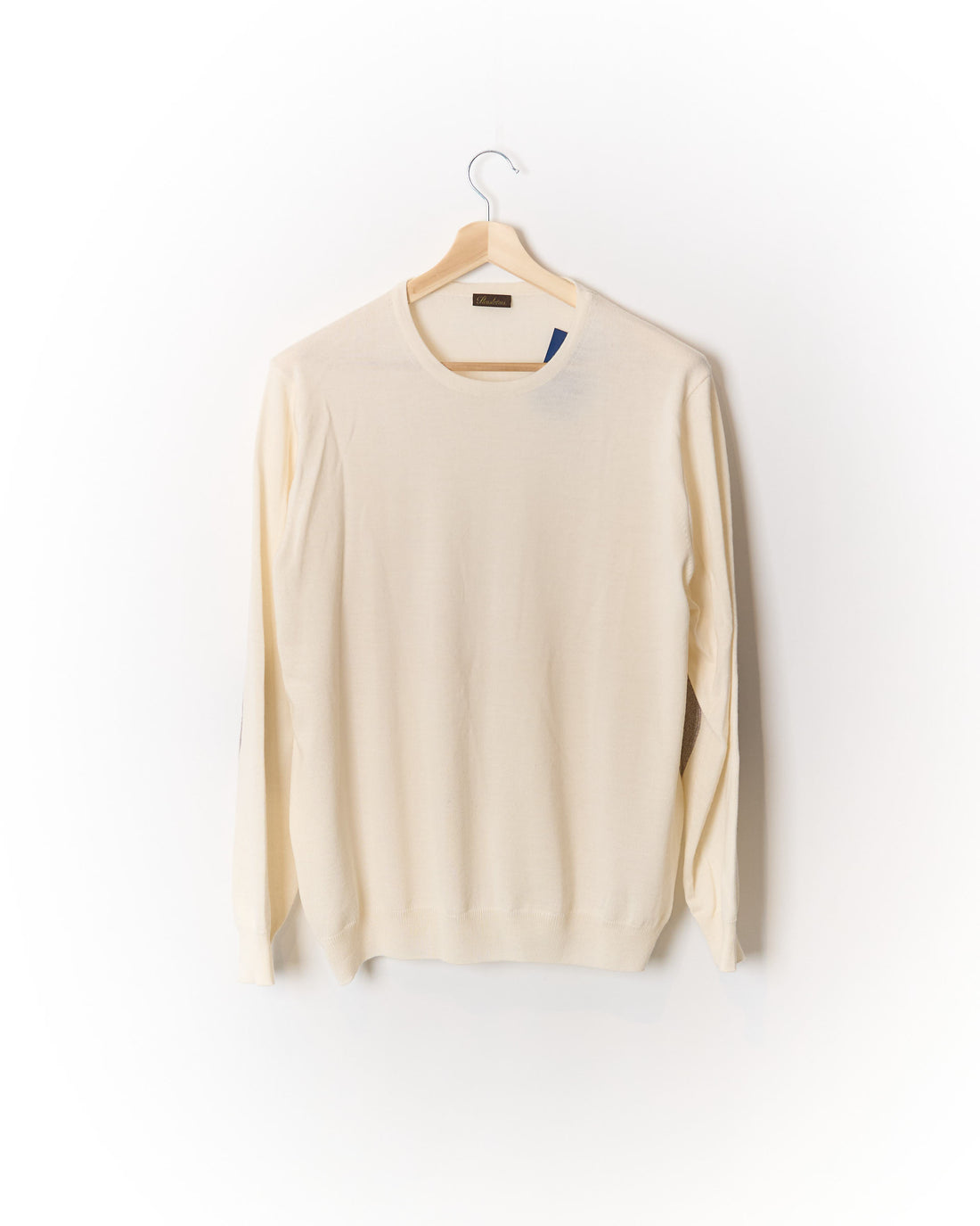 Stenströms Creme Crew Neck Elbow Patches Merino Wool Knit