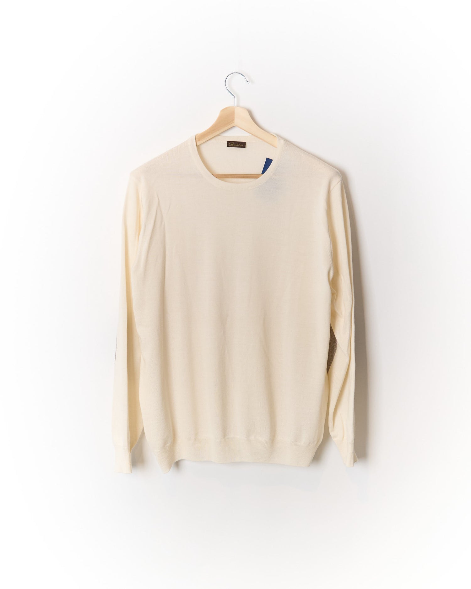 Stenströms Cream Crew Neck Elbow Patches Merino Wool Knit