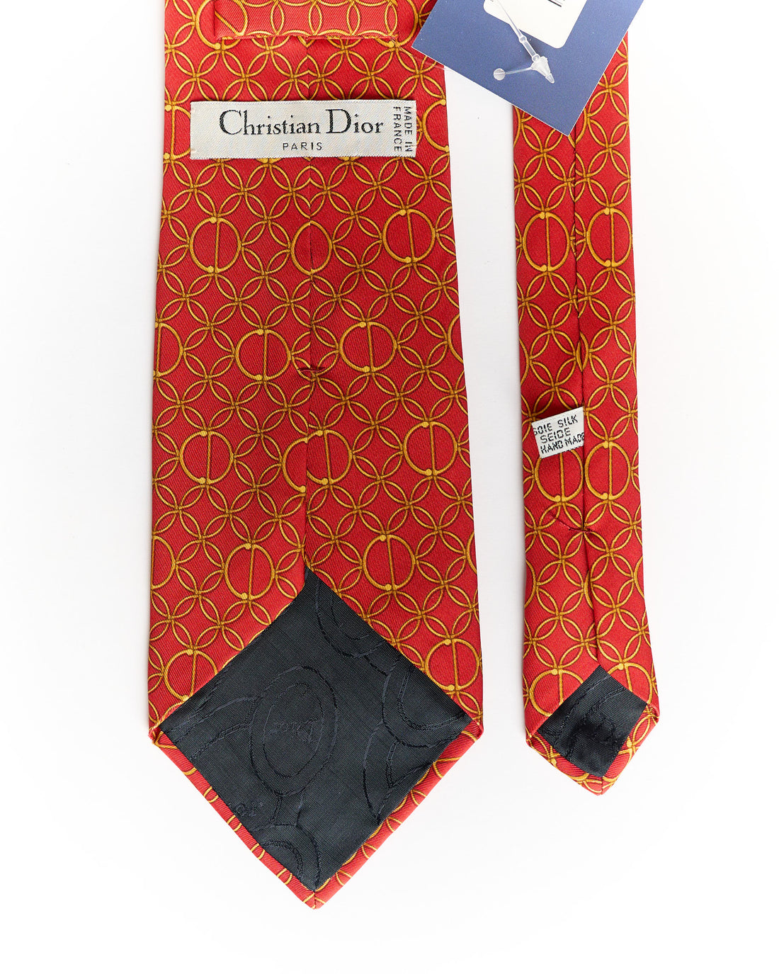 Christian Dior Red and Gold Chain Hand Made Silk Tie