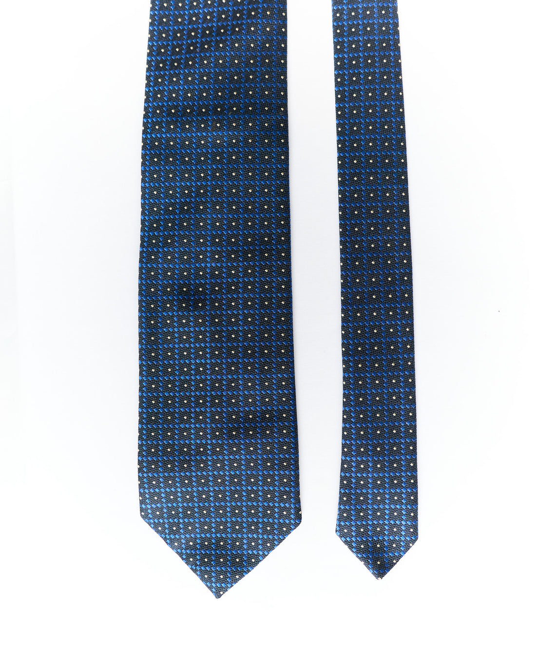 Ermenegildo Zegna Schwarz-Blau karierte und gepunktete Seidenkrawatte