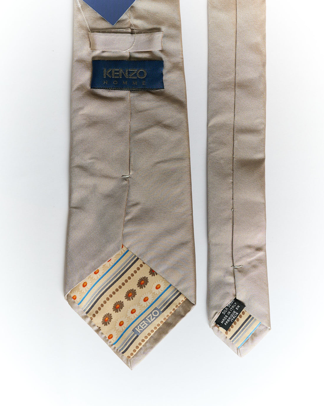 Kenzo Homme Beige Paisley Crest Vintage Silk Tie