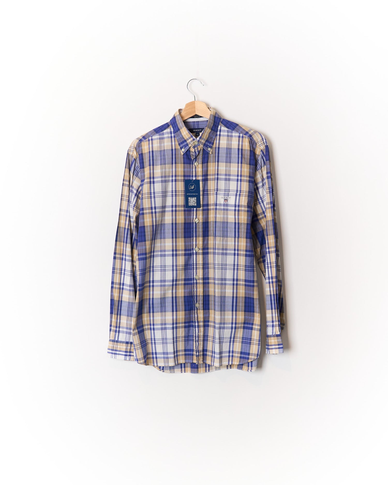 Gant Blue, Yellow and White Checkered Sportsman Oxford Regular Fit Button Down Cotton Shirt