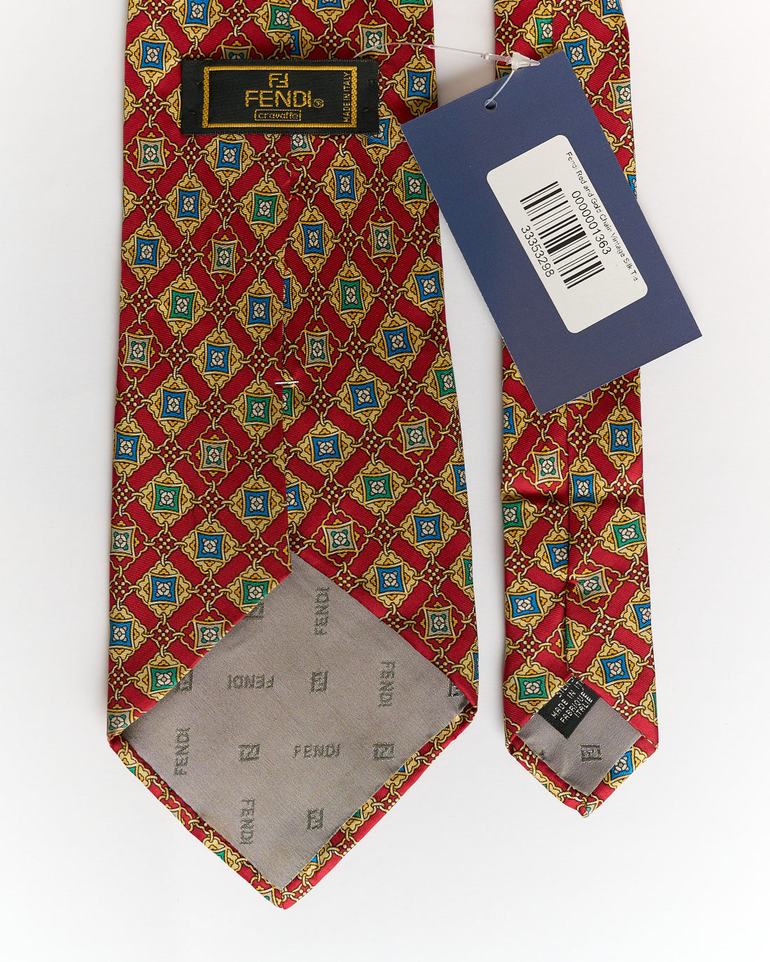 Fendi Red and Gold Chain Vintage Silk Tie