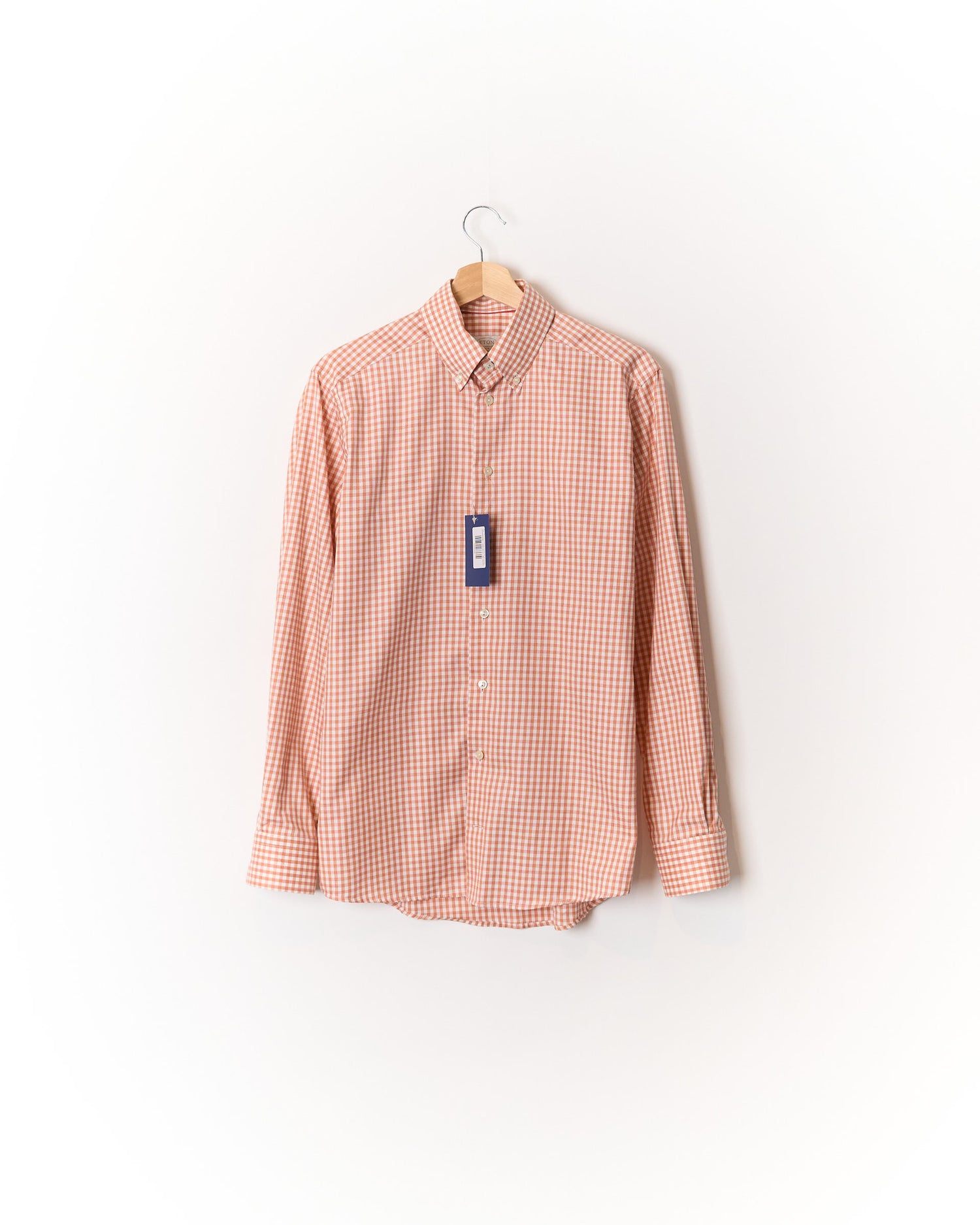 Eton White and Orange Checkered Slim Button Down Cotton Shirt