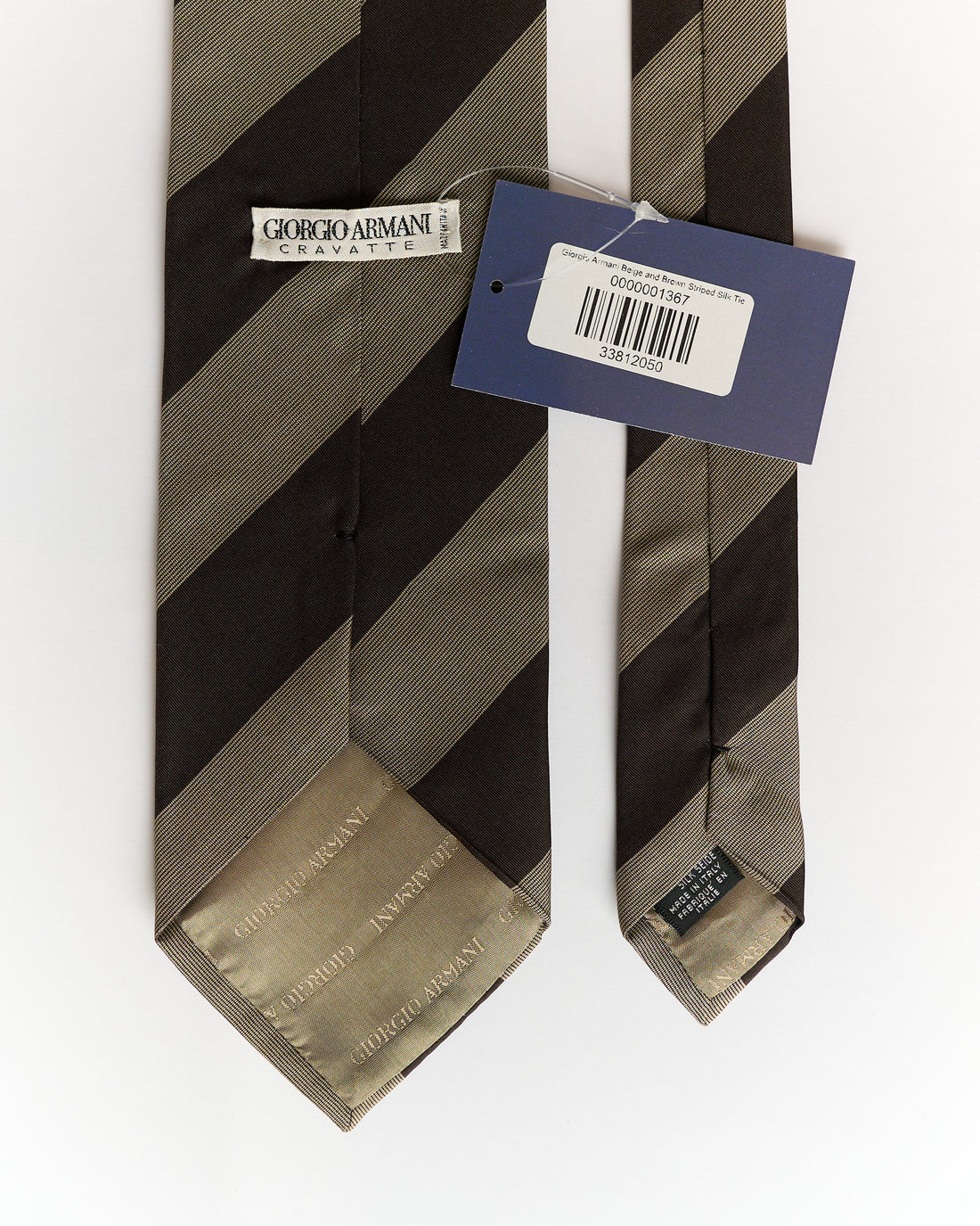 Giorgio Armani Beige and Brown Striped Silk Tie