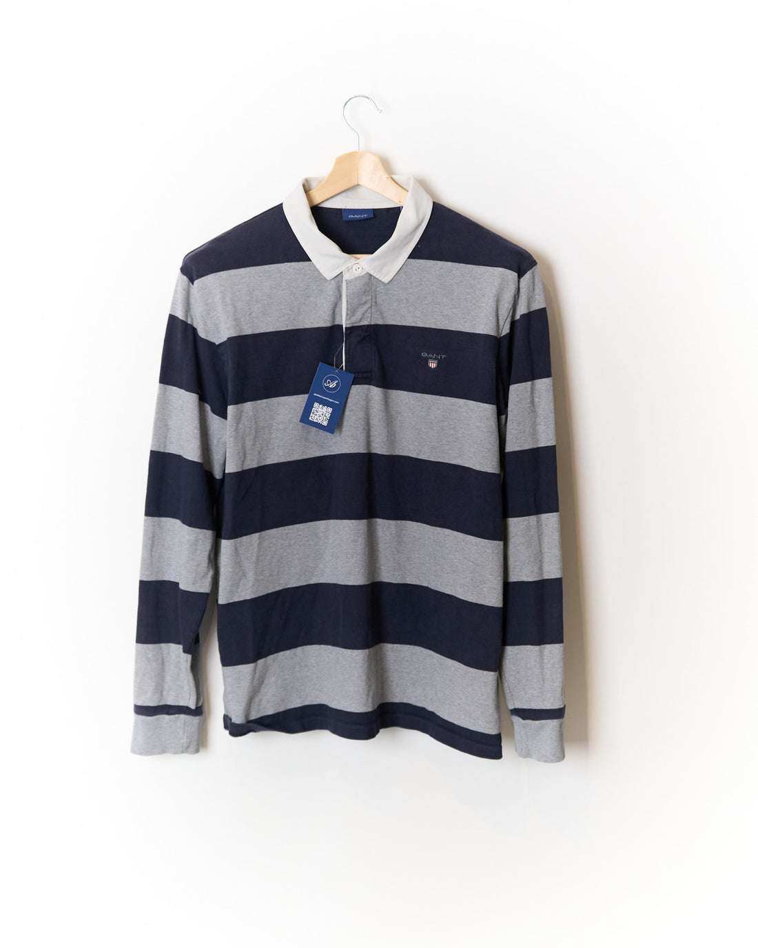 Gant Grey and Navy Striped White Collar Cotton Rugger