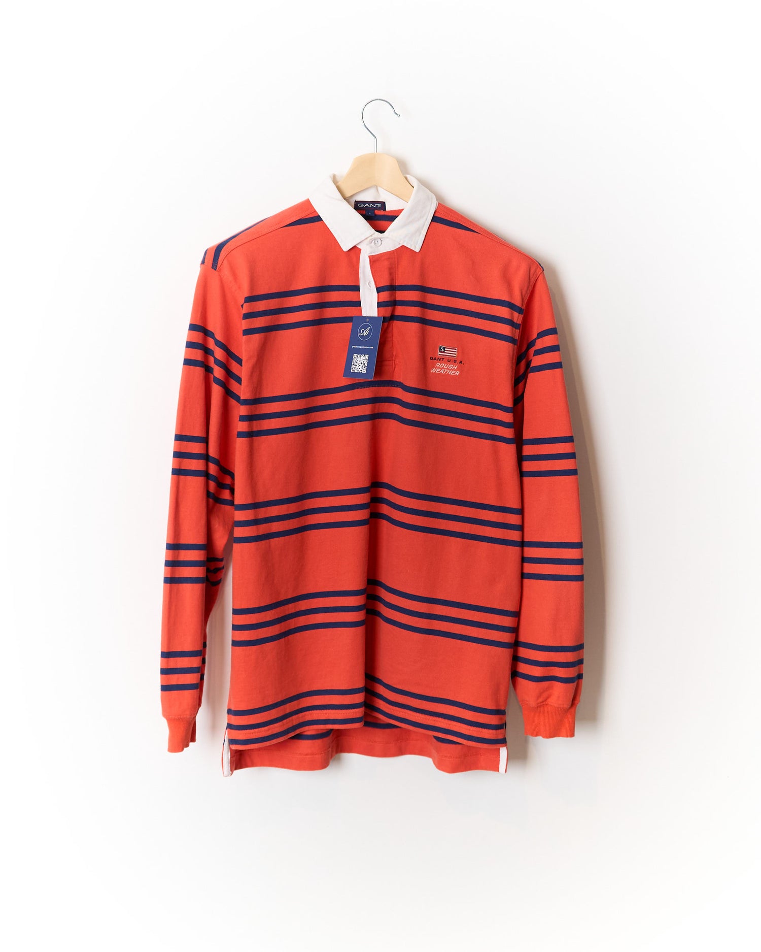 Gant Orange and Navy Striped White Collar Cotton Rugger