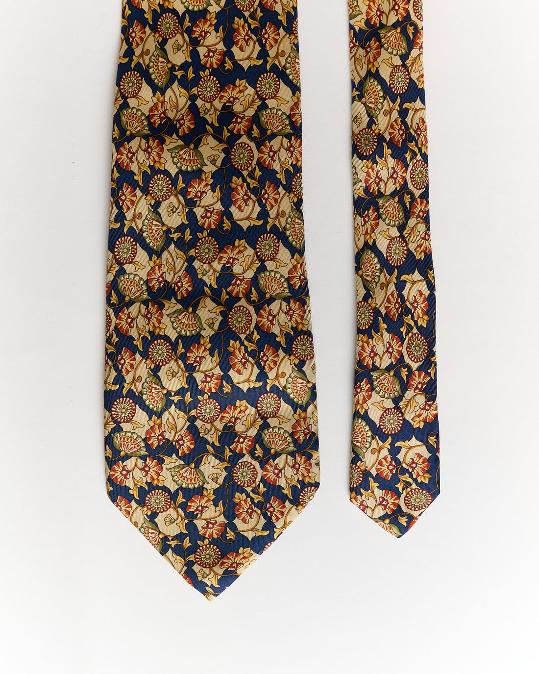 Pierre Balmain Navy and Beige Vintage Print Silk Tie
