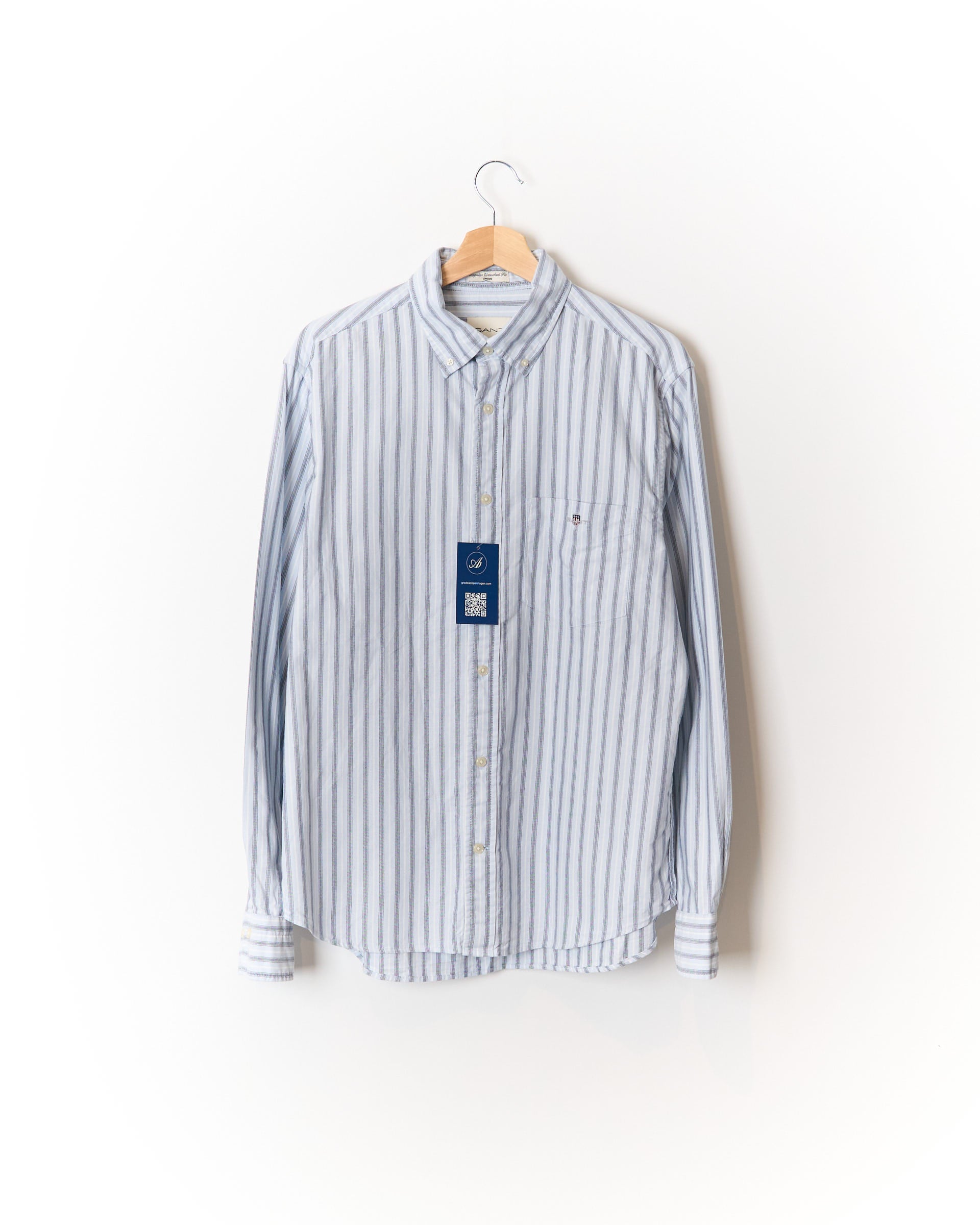 Gant Light Blue and Grey Striped Regular Untucked Fit Oxford Button Down Shirt