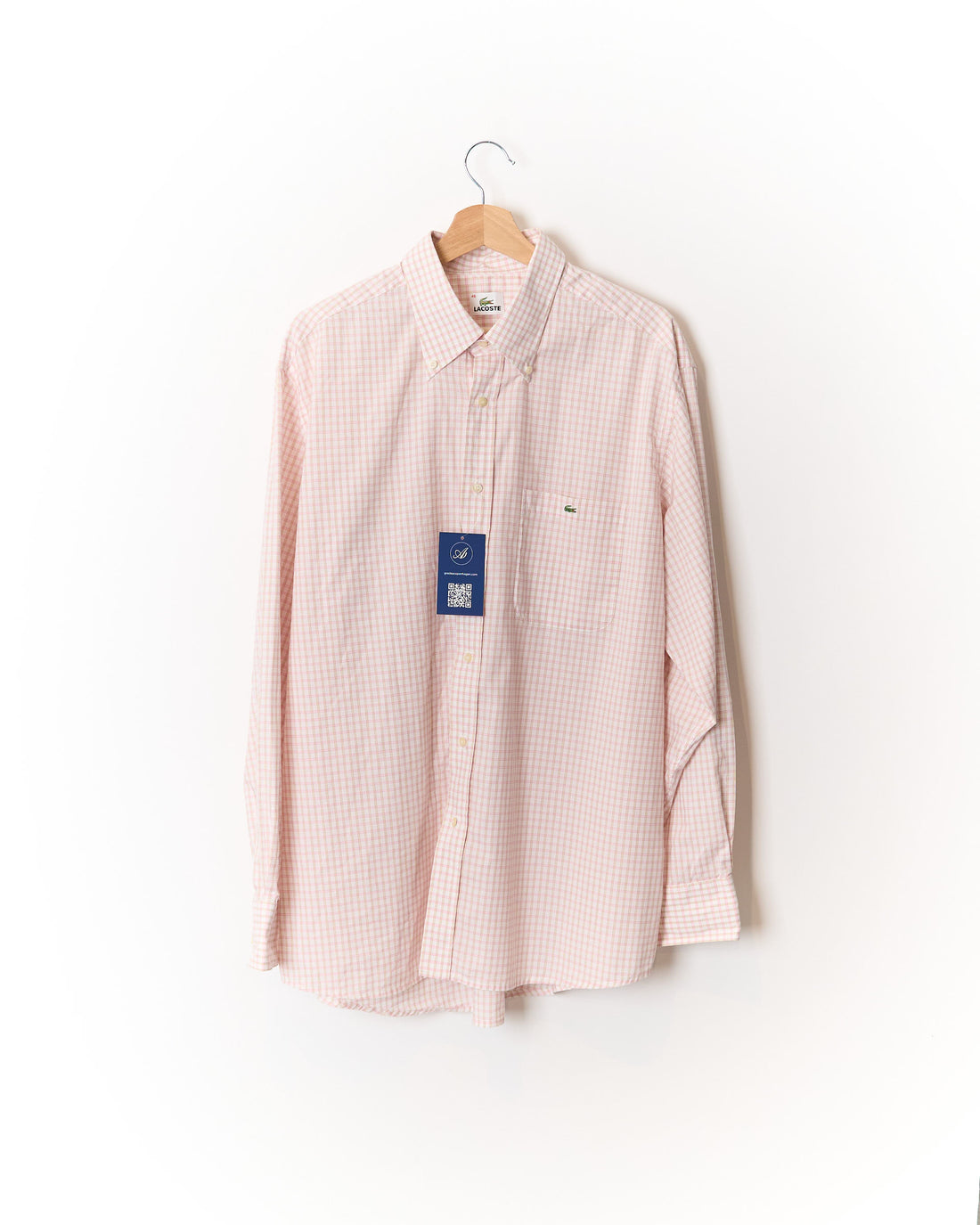 Lacoste Pink and White Checkered Button Down Cotton Shirt