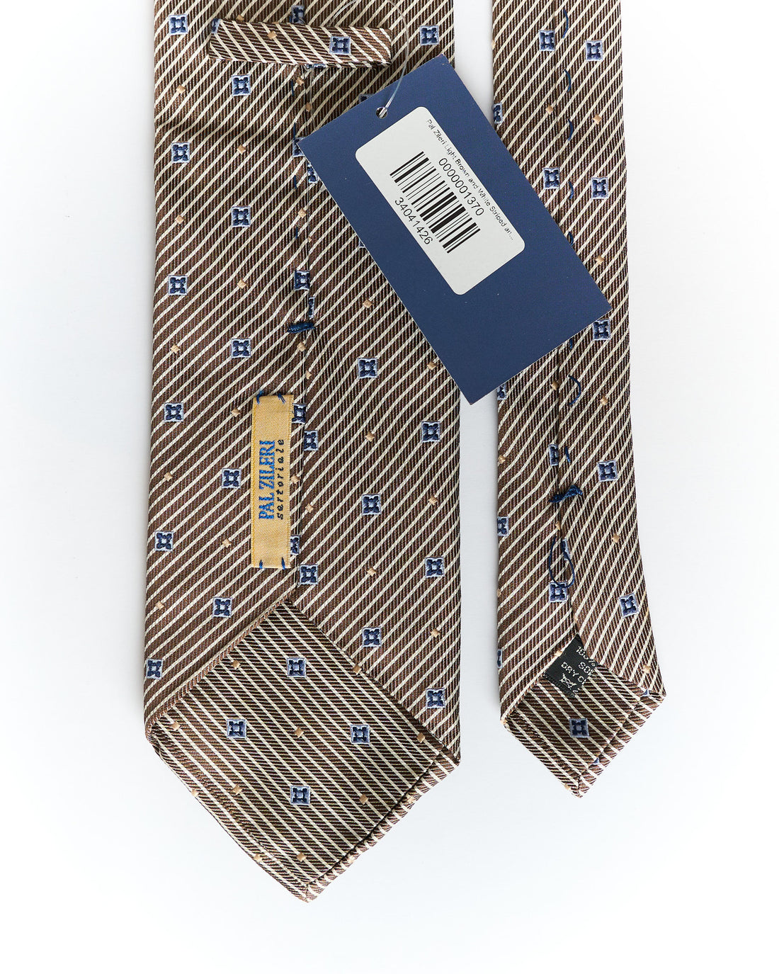 Pal Zileri Light Brown and White Striped and Dotted Silk Tie