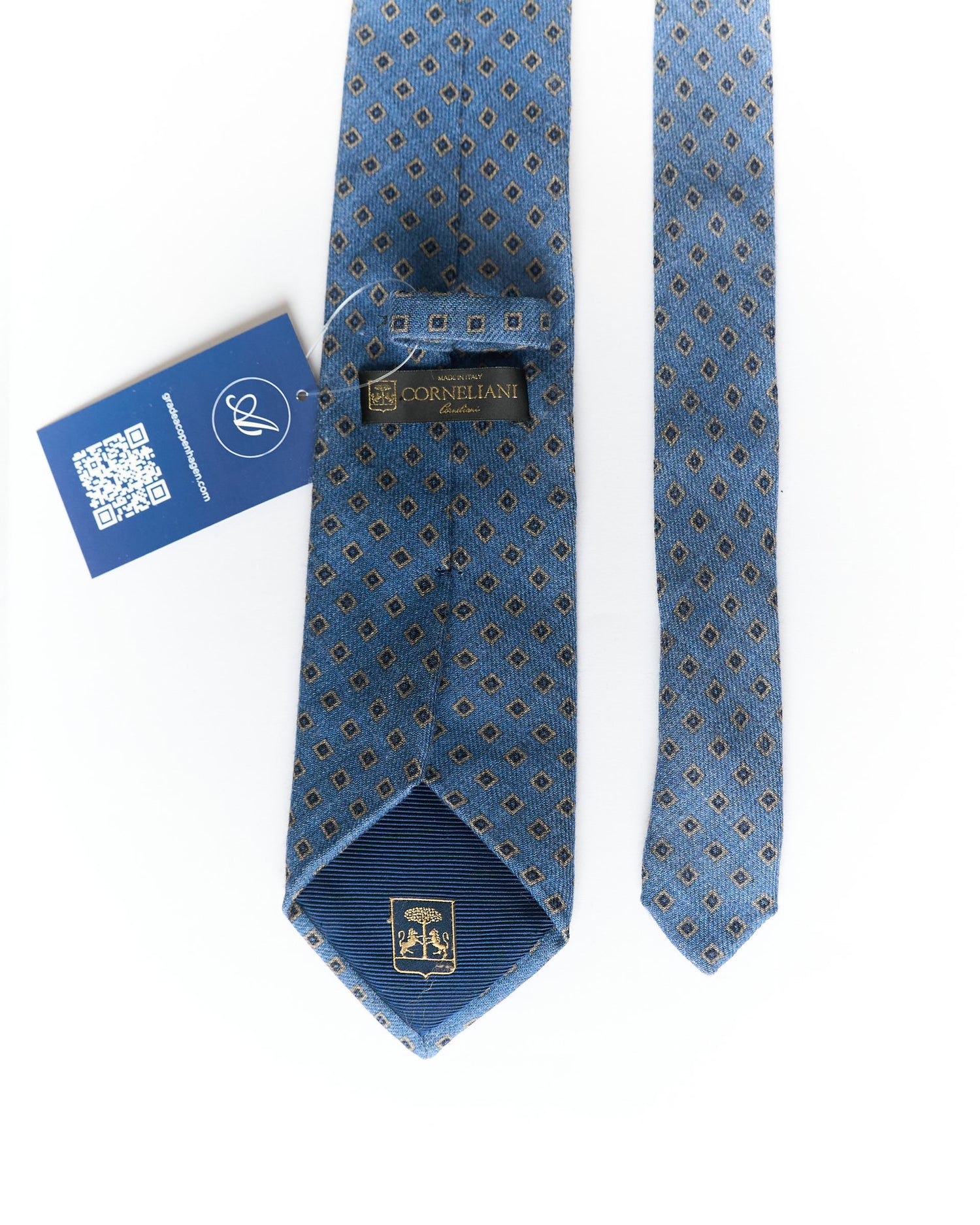 Corneliani Light Blue and Navy Dotted Wool Tie