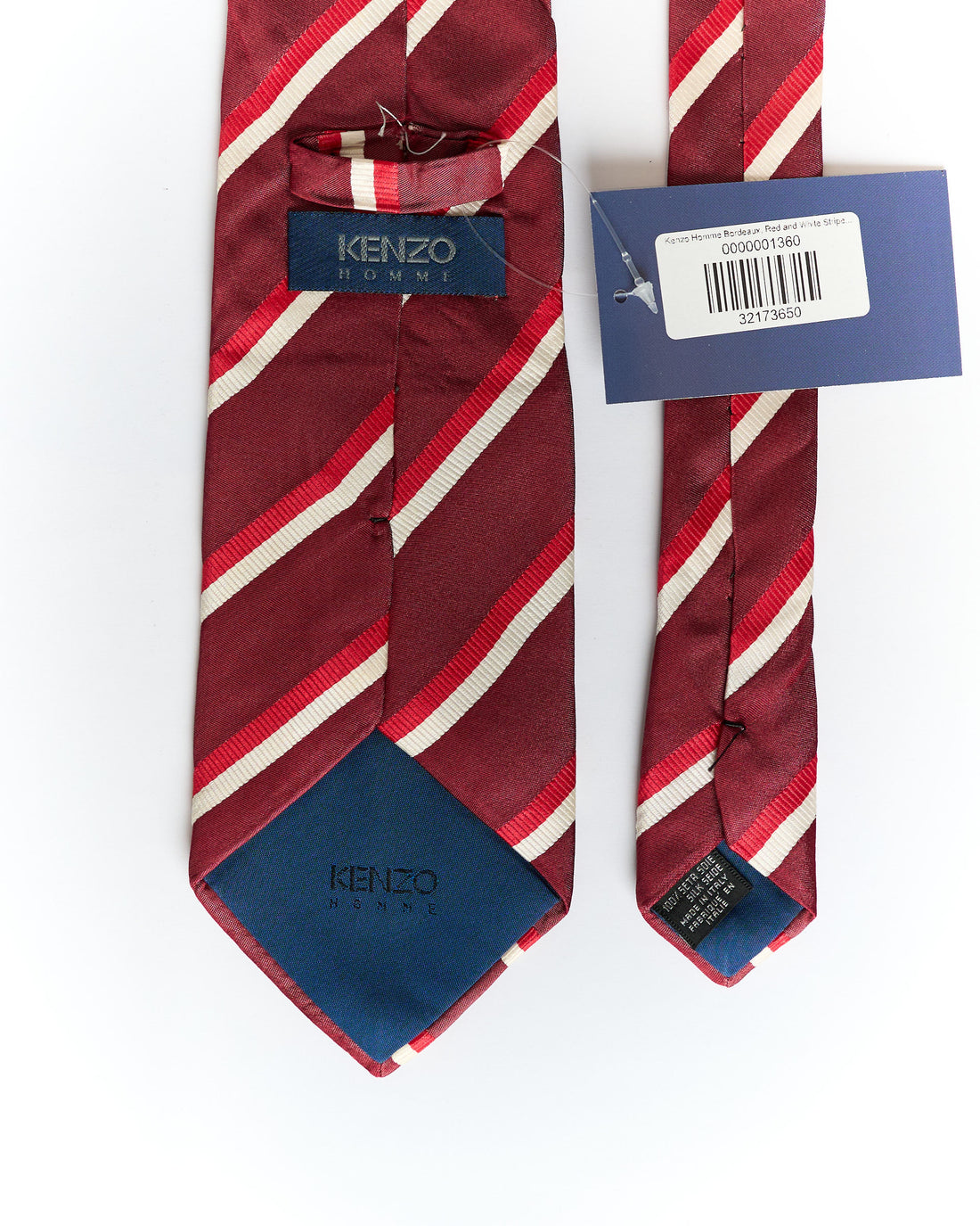Kenzo Homme Bordeaux, Red and White Striped Silk Tie