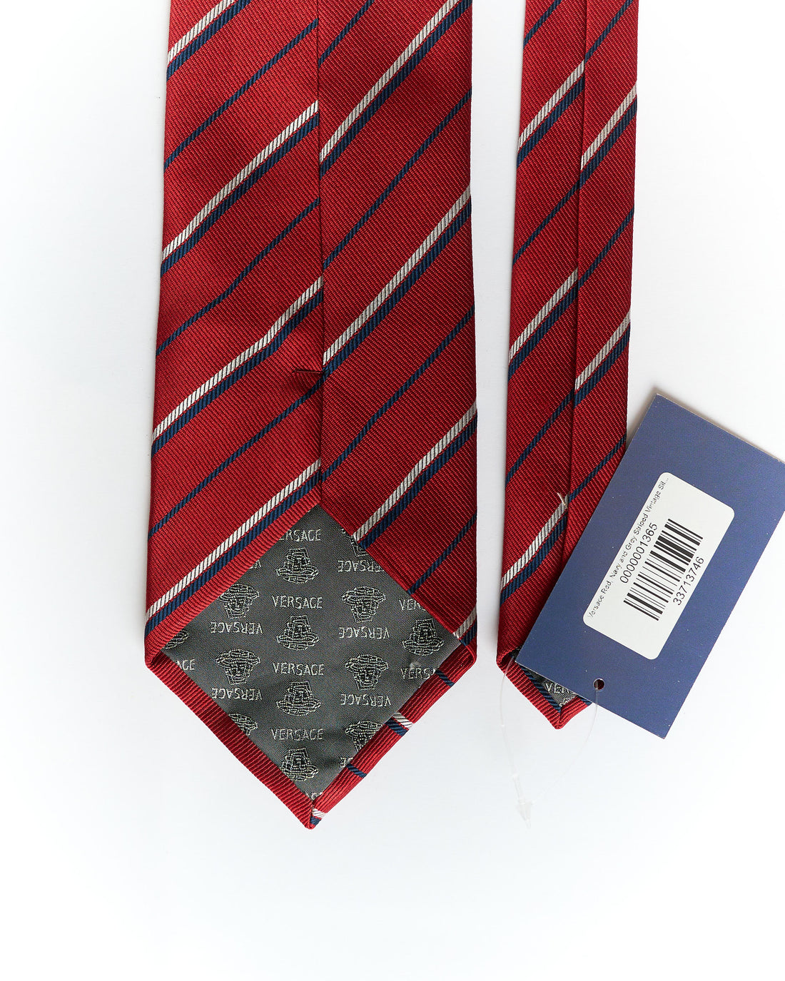 Versace Red, Navy and Grey Striped Vintage Silk Tie