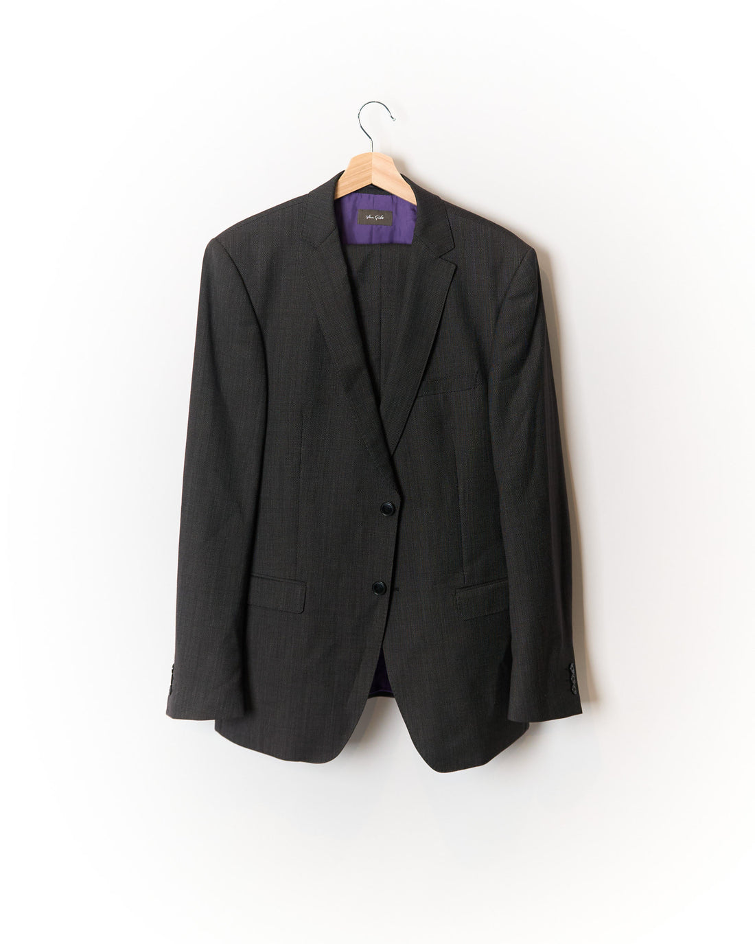 Van Gils Dark Grey Dotted Straight Leg Wool Suit