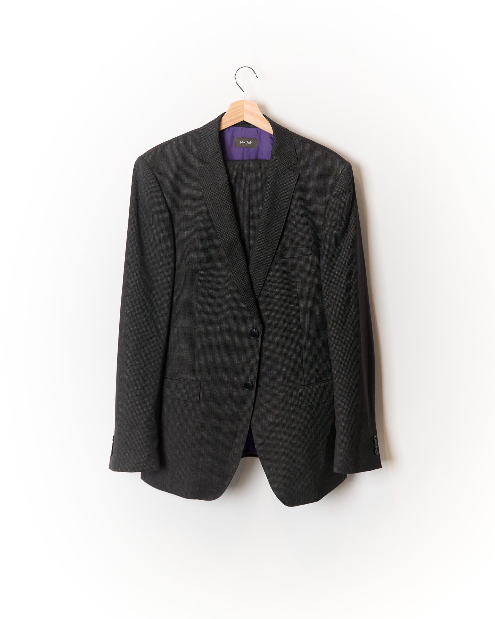 Van Gils Dark Grey Dotted Straight Leg Wool Suit