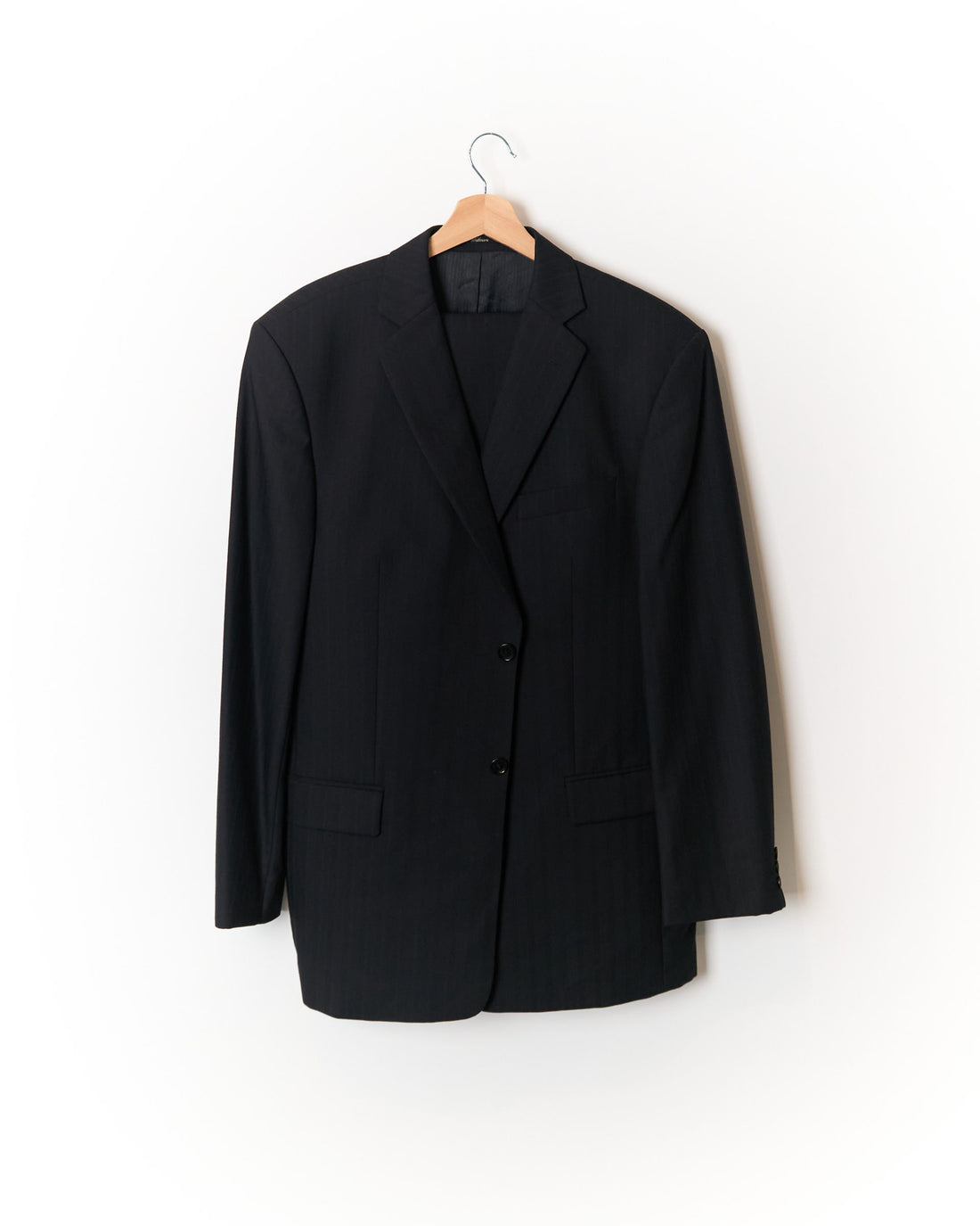 Webmore Black Striped Straight Leg Wool Suit
