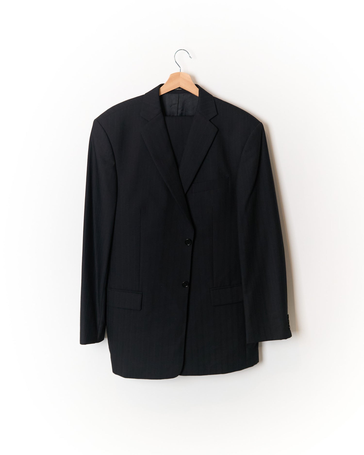 Webmore Black Striped Straight Leg Wool Suit
