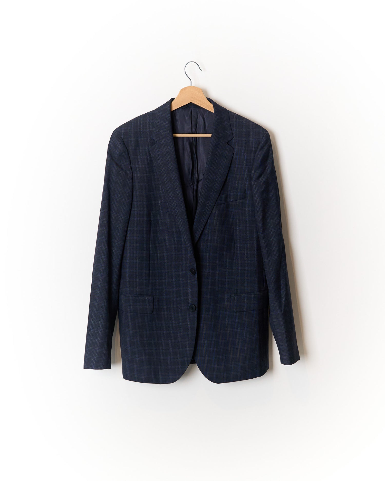Gant Navy Checkered Slim Wool Blazer