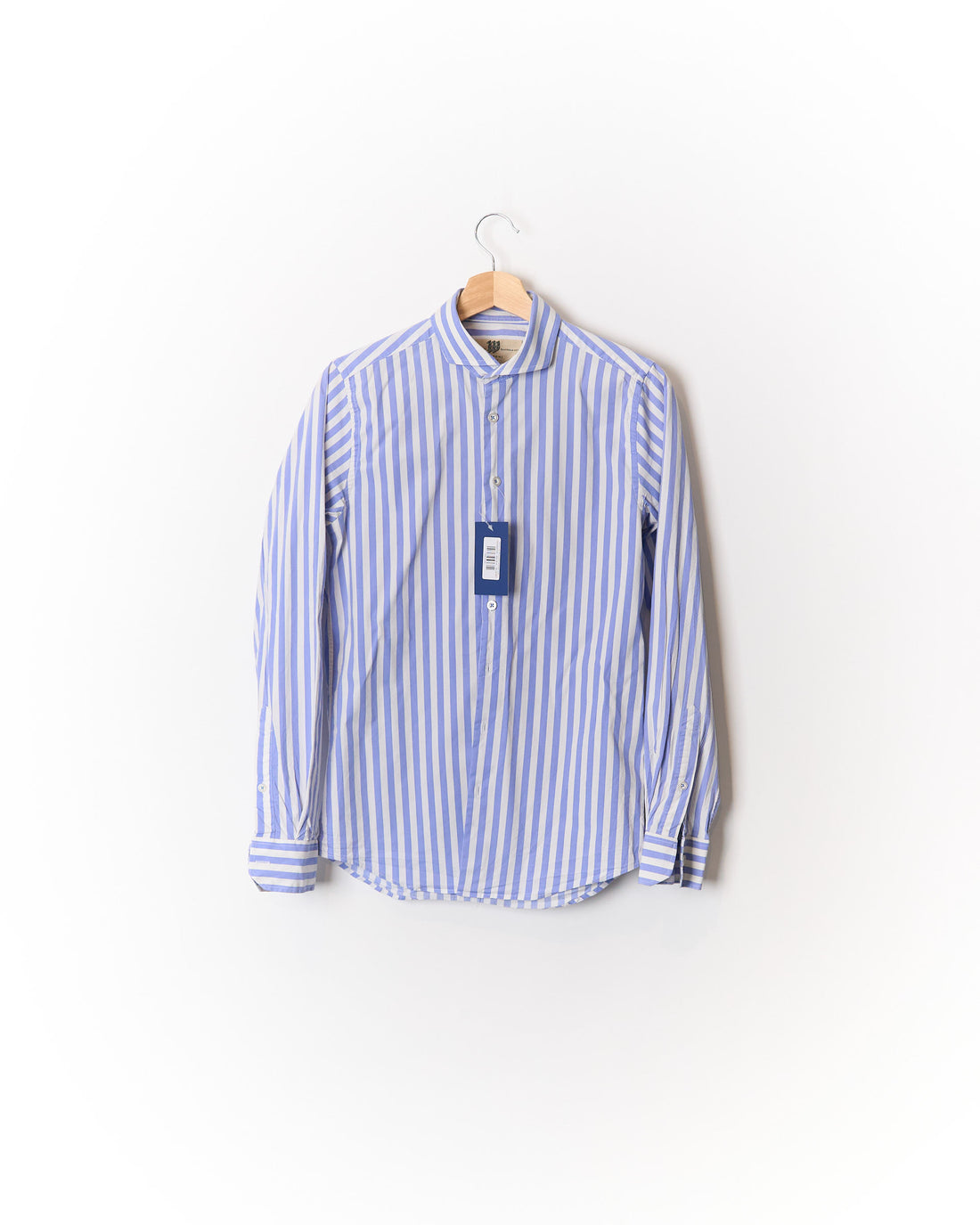 Bertoni Light Blue and White Striped Stretch Organic Cotton Shirt