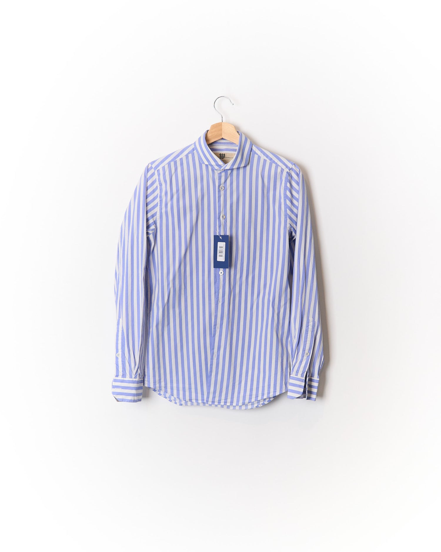 Bertoni Light Blue and White Striped Stretch Organic Cotton Shirt