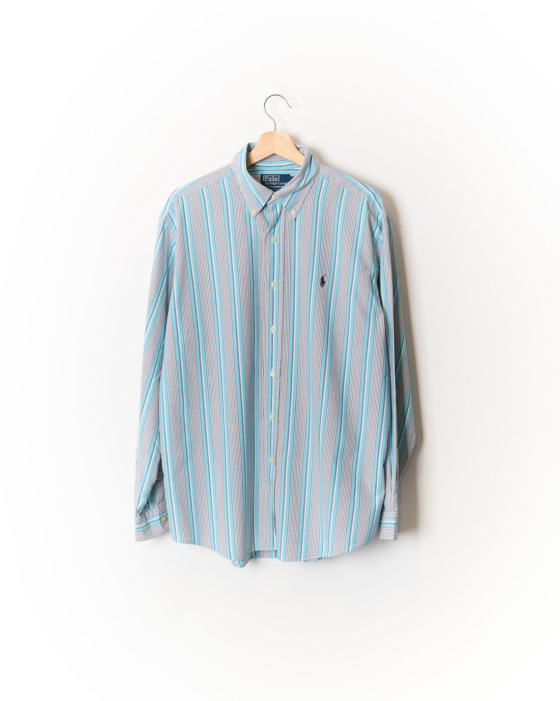 Polo Ralph Lauren Turquoise, White and Grey Striped Ellington Button Down Cotton Shirt
