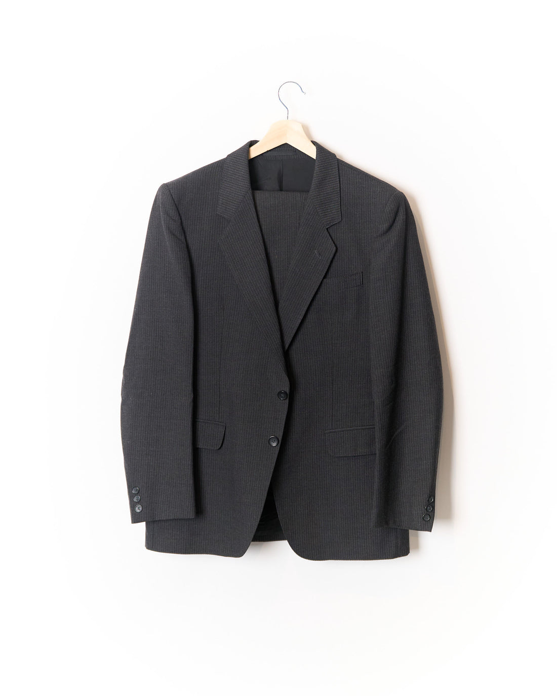 Dark Pinstripe Wide Leg Wool Suit