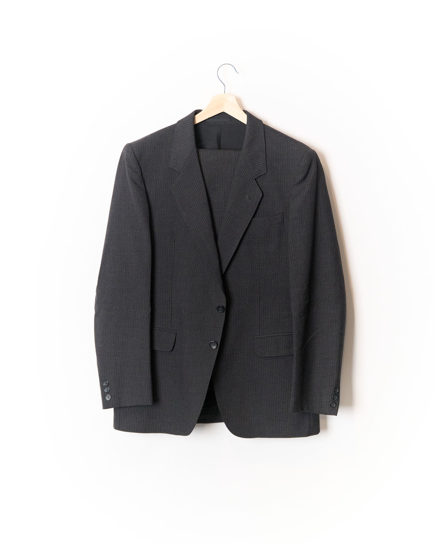 Dark Pinstripe Wide Leg Wool Suit