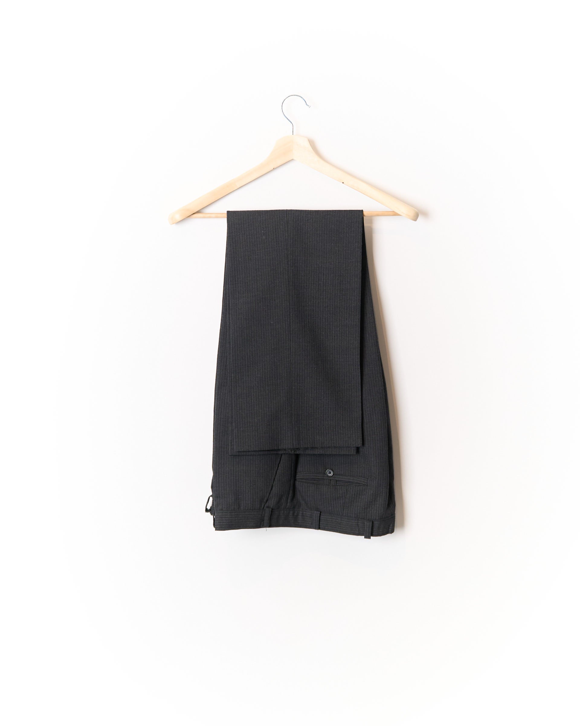 Dark Pinstripe Wide Leg Wool Suit