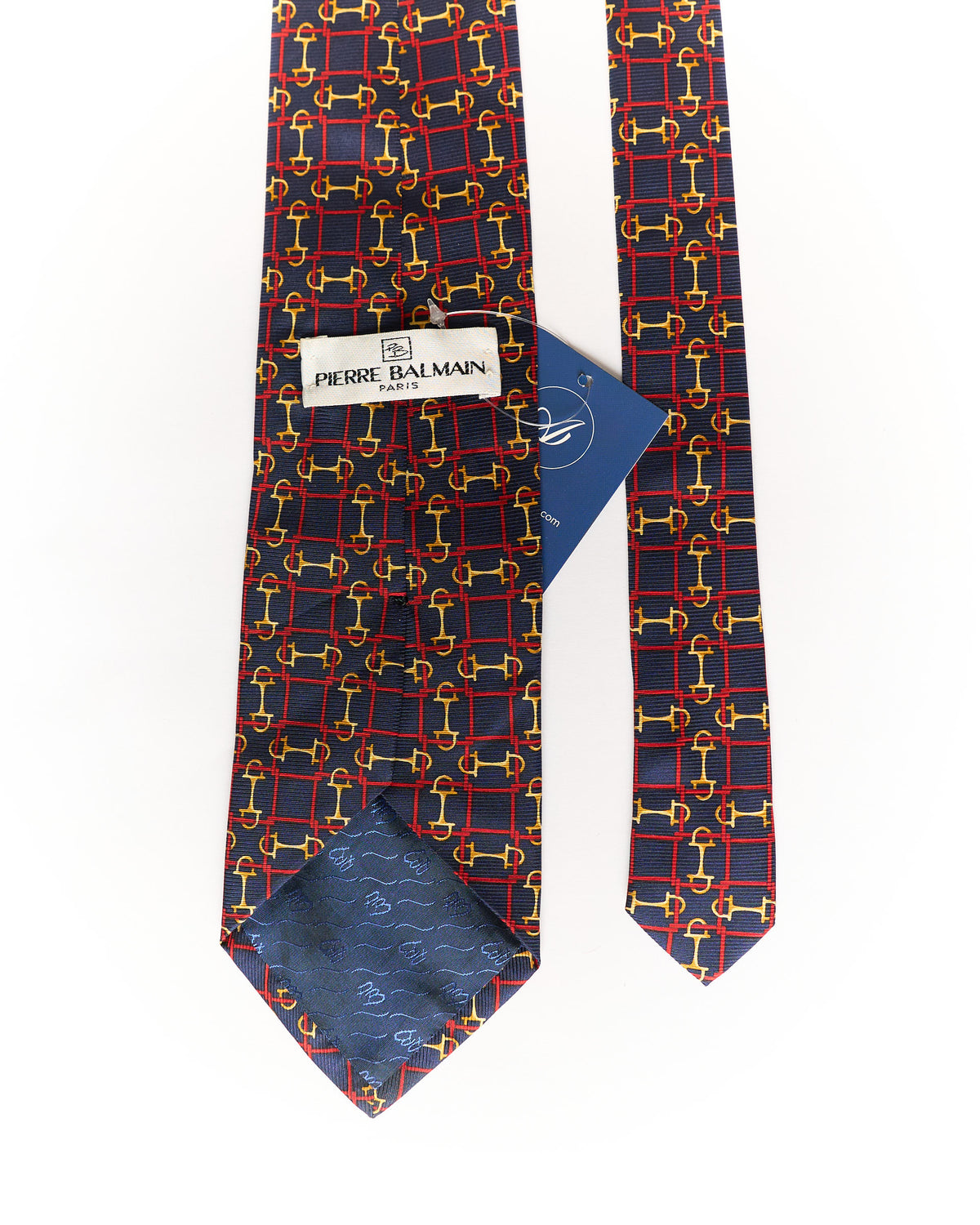 Pierre Balmain Navy Checkered Gold Chain Print Silk Tie
