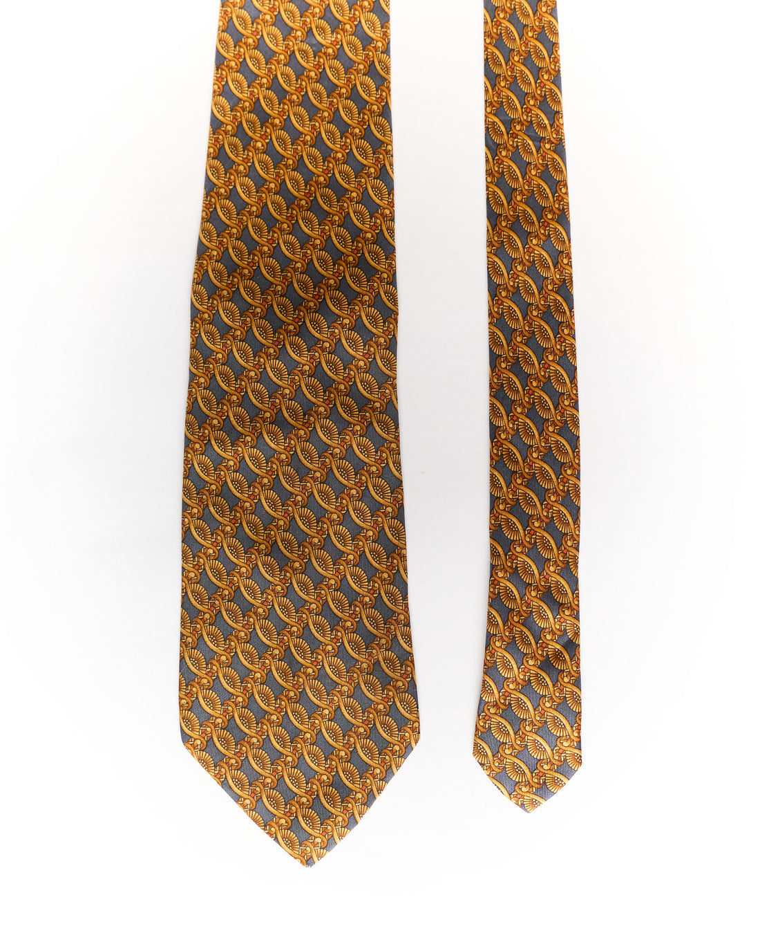 Pierre Balmain Gold and Grey Vintage Silk Tie