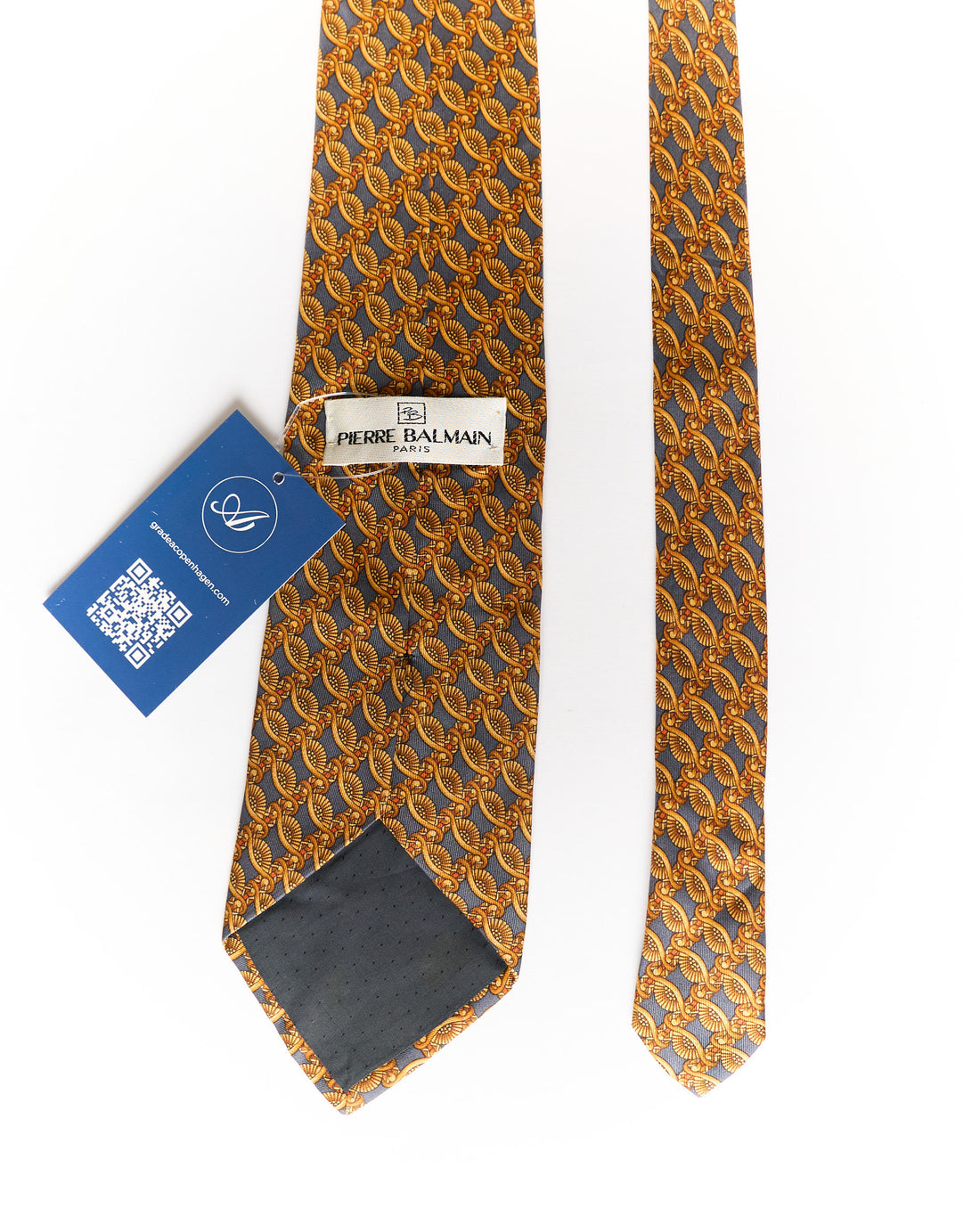 Pierre Balmain Gold and Grey Vintage Silk Tie